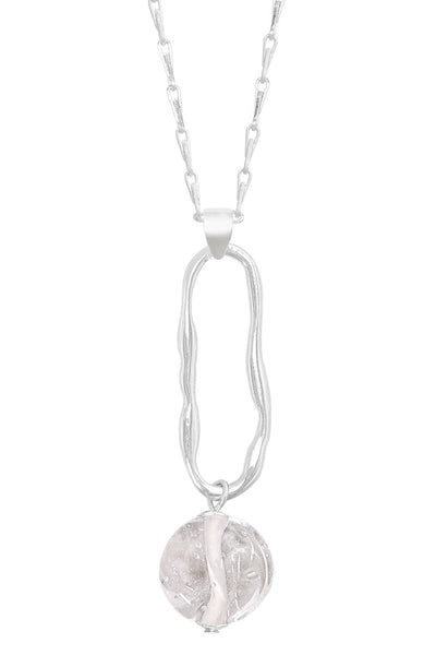 Clear Murano Glass & Freeform Hoop Pendant Necklace - SF