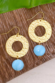 Blue Murano Glass & Hammered Circle Drop Earrings - GF