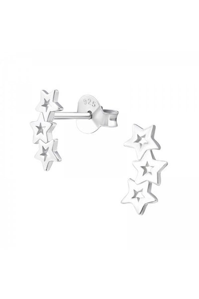 Sterling Silver Triple Star Ear Studs - SS