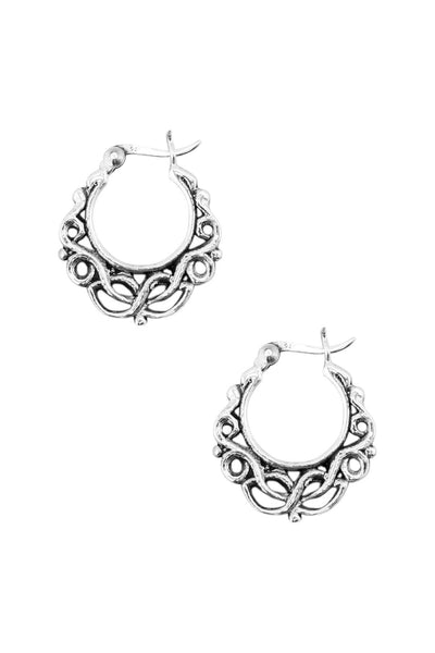 Sterling Silver Floral Pattern Hoop Earrings - SS