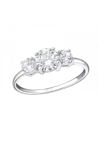 Sterling Silver Triple Stone Ring With CZ - SS