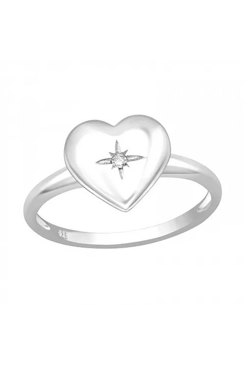 Sterling Silver Heart Ring with Cubic Zirconia - SS