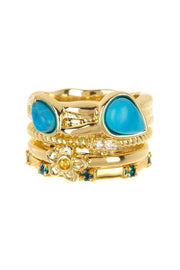 Turquoise & CZ Flower Stack Ring Set - GF