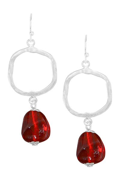 Red Murano Glass & Freeform Drop Earrings - SF