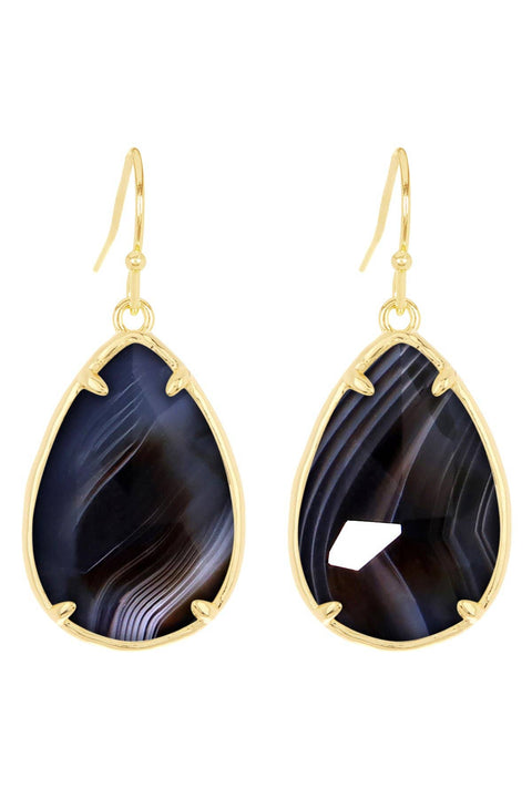 Black Sardonyx Pear Cut Earrings - GF