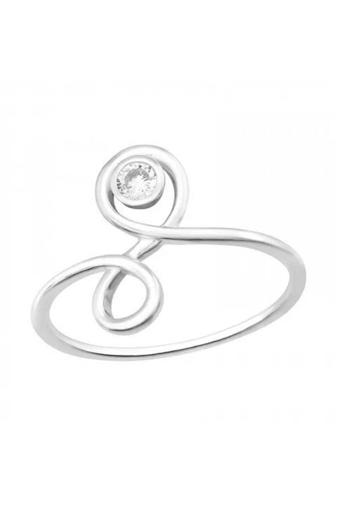Sterling Silver Scroll Ring With CZ - SS