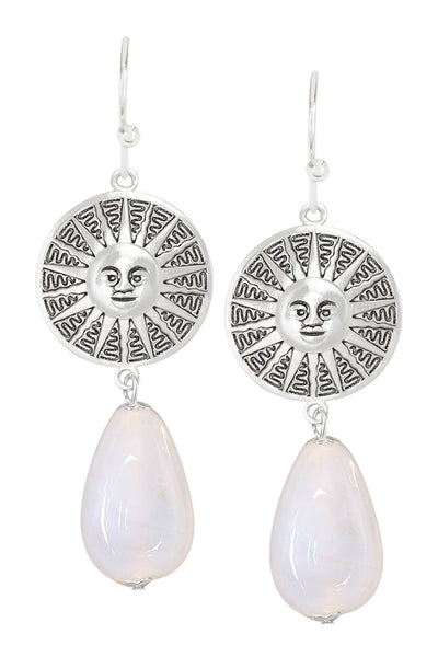 White Murano Glass & Aztec Sun Drop Earrings - SF