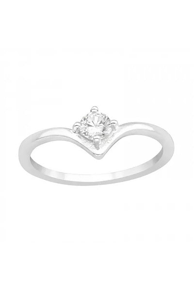 Sterling Silver Wave Band Ring with CZ - SS