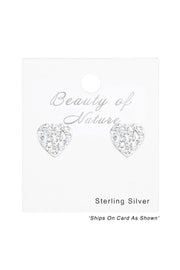 Sterling Silver Heart Ear Studs With Crystal - SS