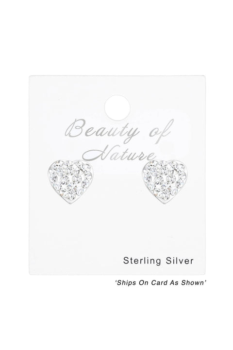 Sterling Silver Heart Ear Studs With Crystal - SS