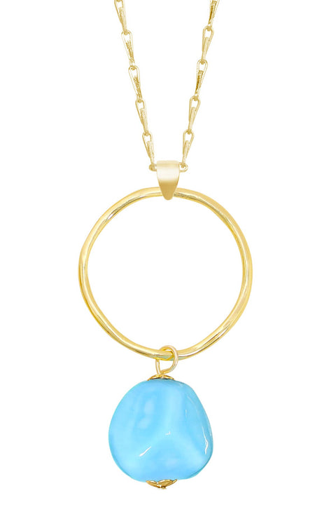 Blue Murano Glass & Hoop Pendant Necklace - GF