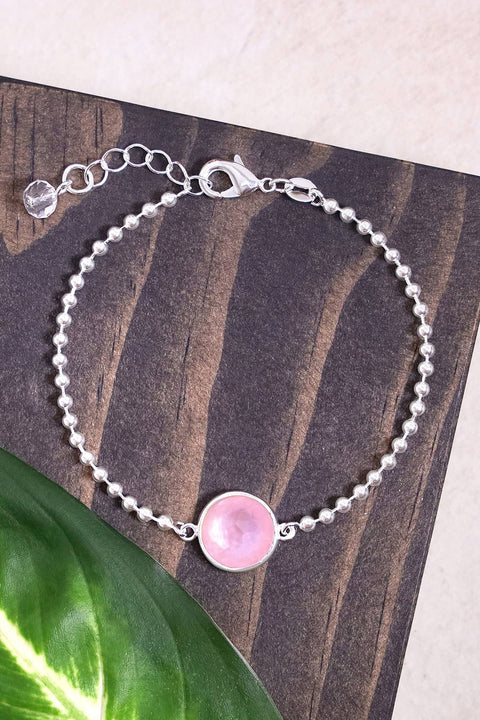 Pink Mother Of Pearl Beaded Charm Bracelet - SF