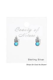 Sterling Silver Hamsa Ear Studs With Opal - SS