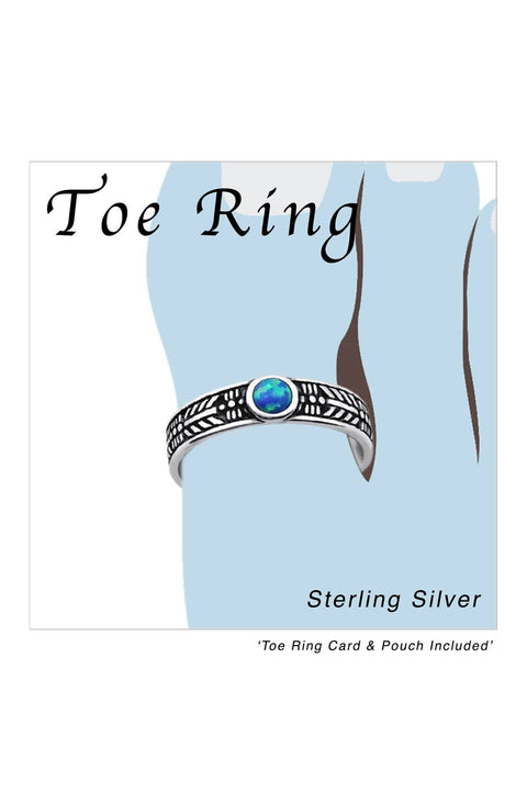 Sterling Silver Round Adjustable Toe Ring With Opal - SS