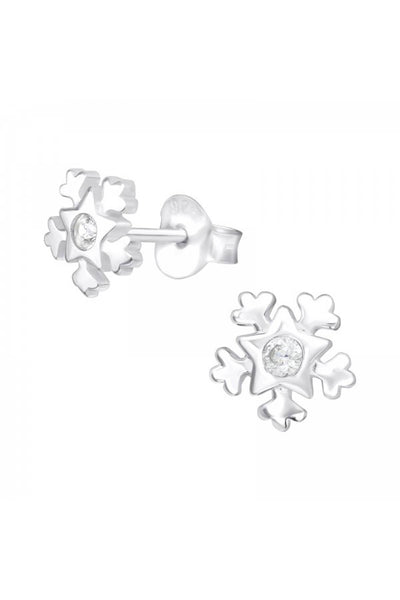 Sterling Silver Snowflake Ear Studs With Cubic Zirconia - SS