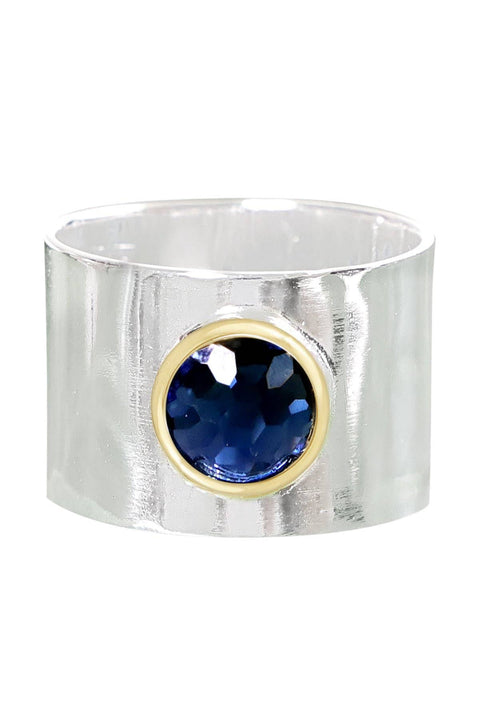 London Blue Crystal Wide Band Ring - SF