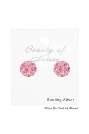 Sterling Silver Ball Ear Studs With Crystal - SS