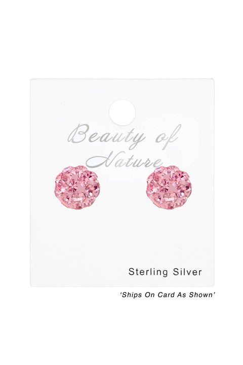 Sterling Silver Ball Ear Studs With Crystal - SS