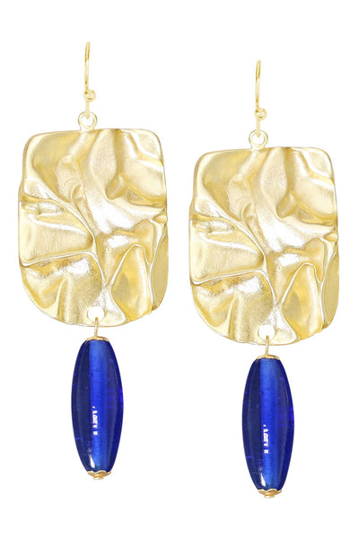 Blue Murano Glass & Wave Textured Drop Earrings - GF