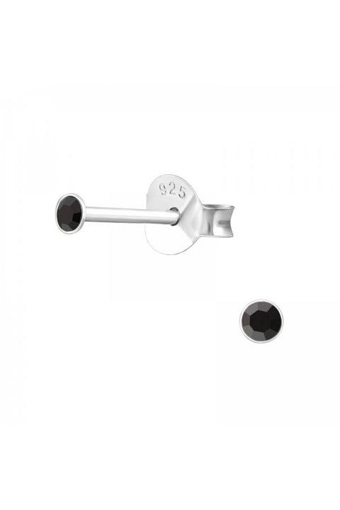 Sterling Silver Round 2mm Ear Studs With Crystals - SS