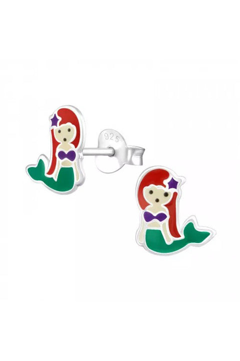 Sterling Silver Mermaid Ear Studs with Epoxy - SS