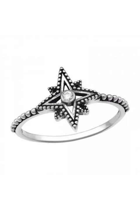 Sterling Silver Filigree Star Ring With CZ - SS