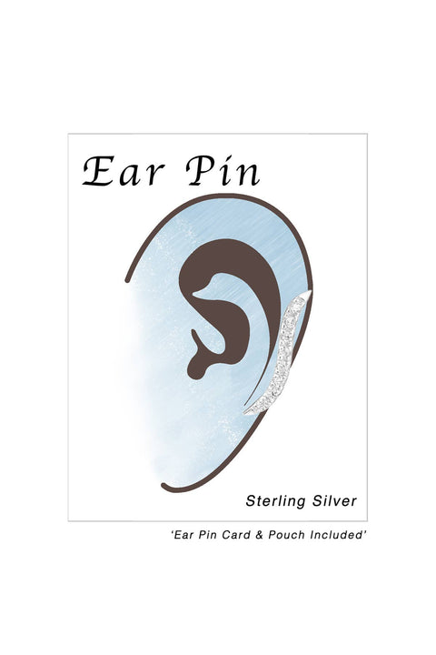 Sterling Silver Curved Ear Pin With Cubic Zirconia - SS