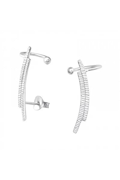Sterling Silver Curved Ear Studs With Cuff - SS