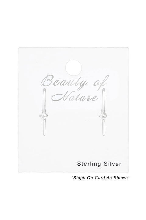 Sterling Silver Geometric Ear Studs With Cubic Zirconia - SS