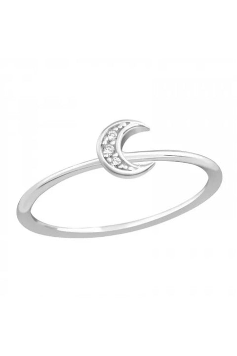 Sterling Silver Moon Ring With CZ - SS