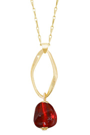 Red Murano Glass & Freeform Hoop Pendant Necklace - GF