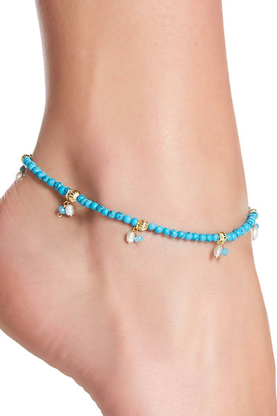 Turquoise & Freshwater Pearl Beaded Anklet - GF