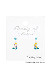 Sterling Silver Ear Studs & Hanging Mermaids & Crystal - SS