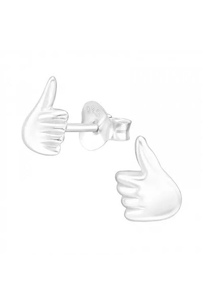 Sterling Silver Thumbs Up Ear Studs - SS