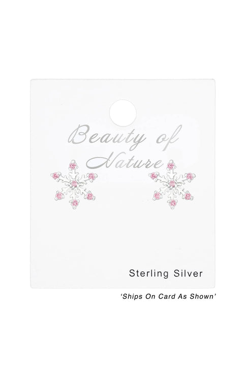 Sterling Silver Snowflake Ear Studs With Cubic Zirconia - SS