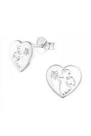 Sterling Silver Angel Ear Studs With Cubic Zirconia - SS