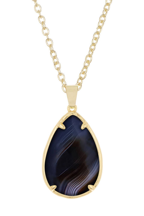 Black Onyx Pear Cut Pendant Necklace - GF