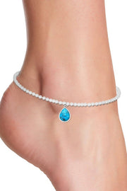 Turquoise Pear Charm Beaded Anklet - SF