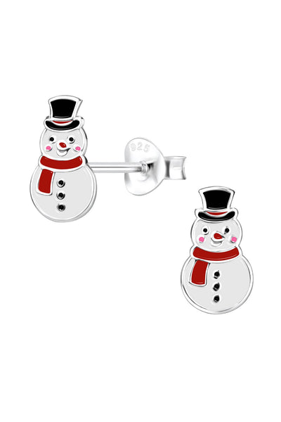 Sterling Silver Snowman Stud Earrings - SS