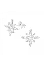 Sterling Silver Northern Star Ear Studs With CZ - SS