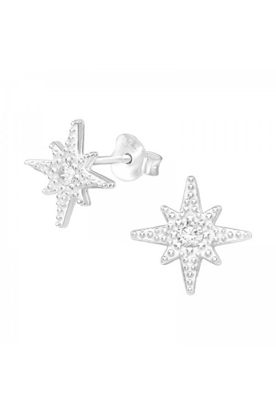 Sterling Silver Northern Star Ear Studs With CZ - SS