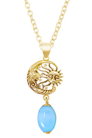 Blue Murano Glass With Sun & Moon Pendant Necklace - GF