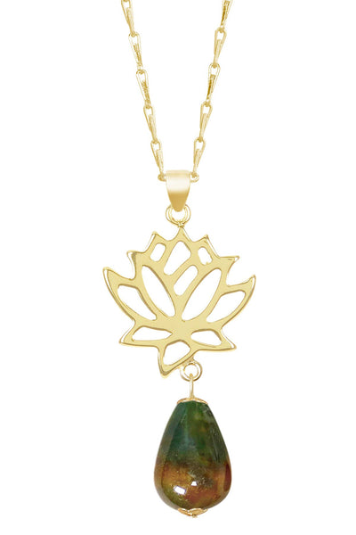 Mixed Jasper & Lotus Pendant Necklace - GF