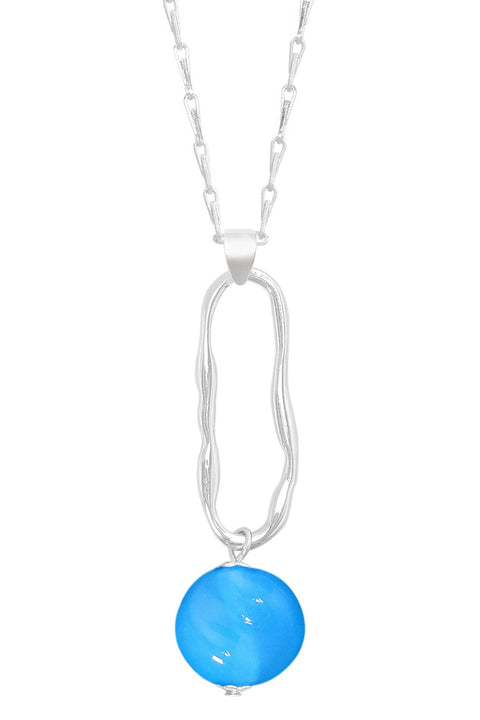 Blue Murano Glass & Freeform Hoop Pendant Necklace - SF