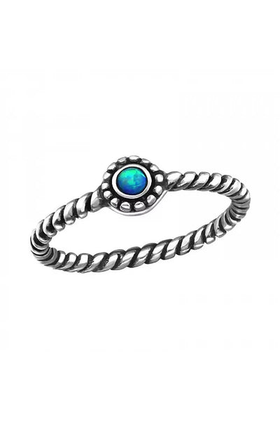 Sterling Silver Oxidized Ring With Pacific Blue Opal - SS
