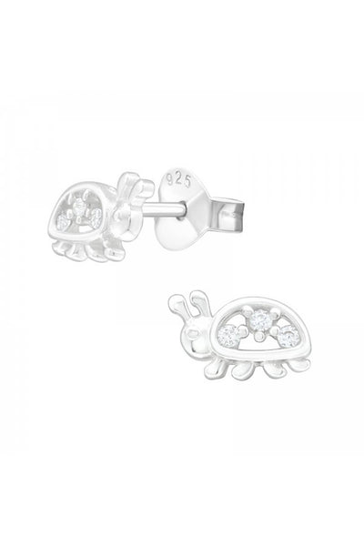 Sterling Silver Ladybug Ear Studs With Cubic Zirconia - SS