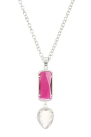 Raspberry & Moonstone Crystal Hanging Pendant Necklace - SF