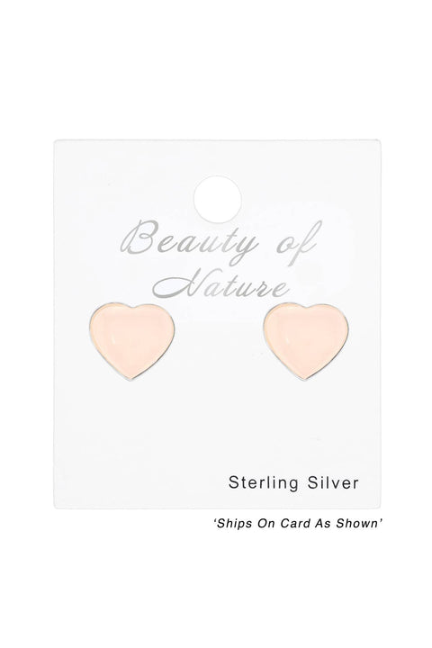 Sterling Silver Heart Ear Studs With Imitation Stone - SS