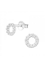 Sterling Silver Circle Ear Studs With Cubic Zirconia - SS