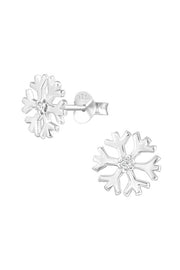 Sterling Silver Snowflake Ear Studs With Cubic Zirconia - SS